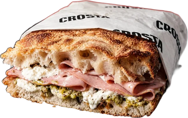 Mortadella schiacciata wrapped in Crosta paper