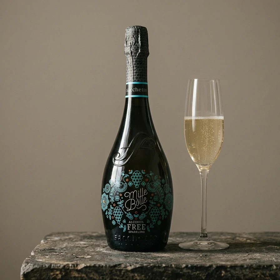 Sacchetto Mille Bolle alcohol-free sparkling wine, served by the glass at Crosta Berlin
