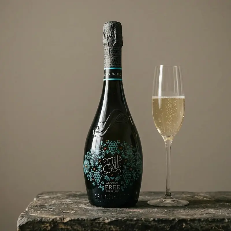 Sacchetto Mille Bolle alcohol-free sparkling wine, served by the glass at Crosta Berlin