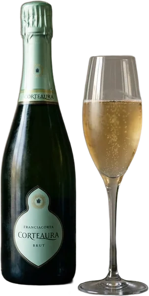 FRANCIACORTA BRUT wine, bottle and glass