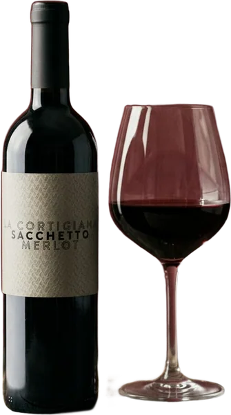 MERLOT · La Cortigiana wine, bottle and glass