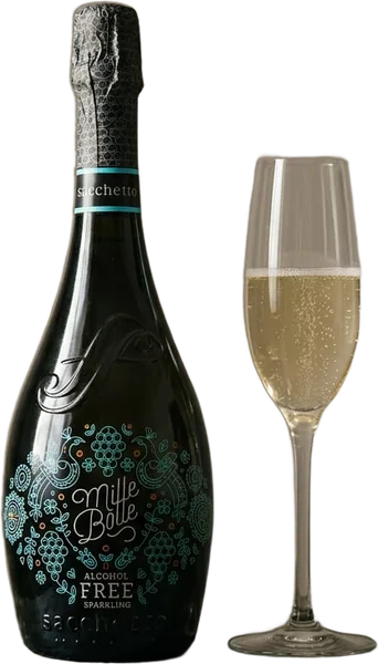 PROSECCO ALCOHOL-FREE · Mille Bolle wine, bottle and glass